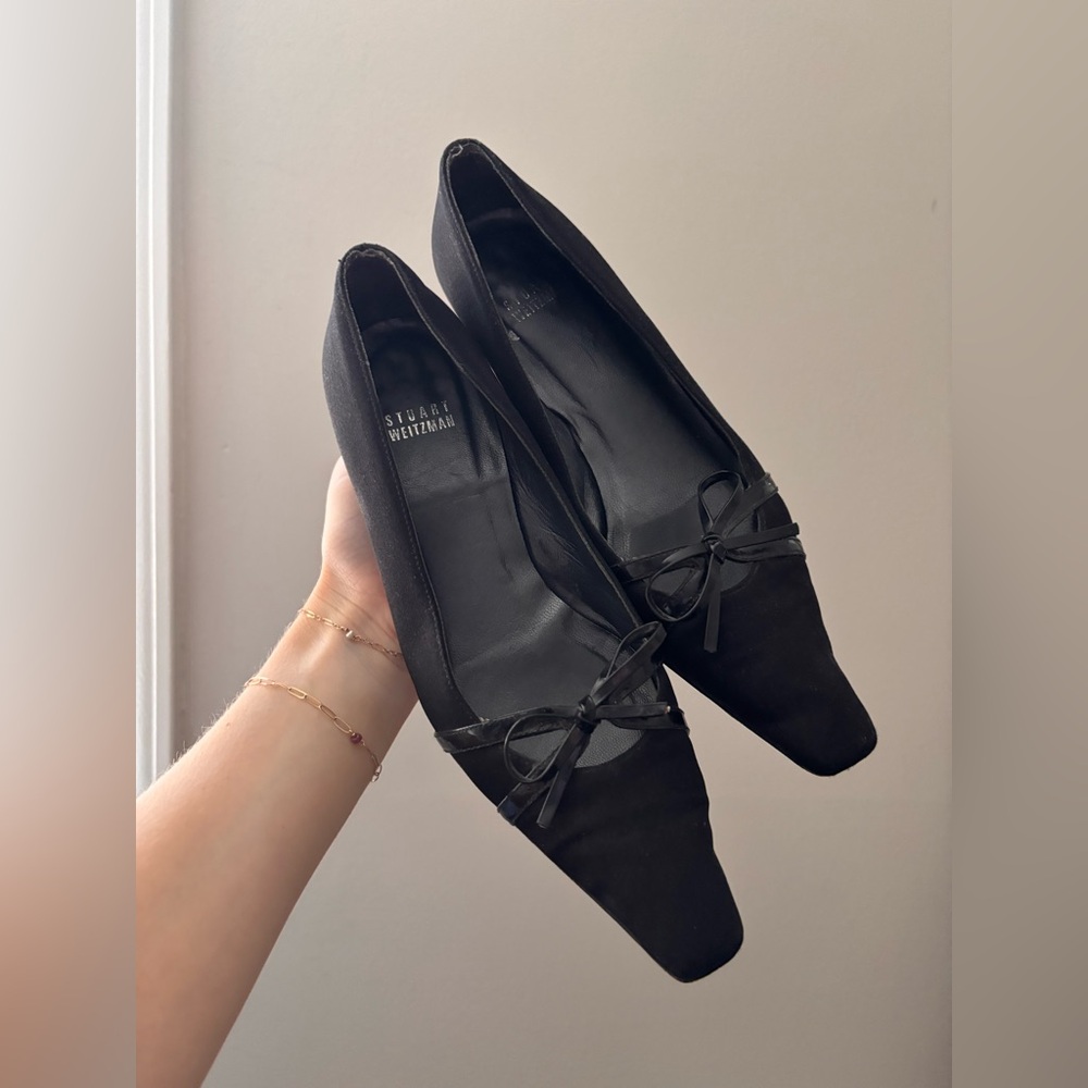 Stuart Weitzman Black Bow Kitten Heel
